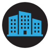 Cyan group of buildings on a dark circular background